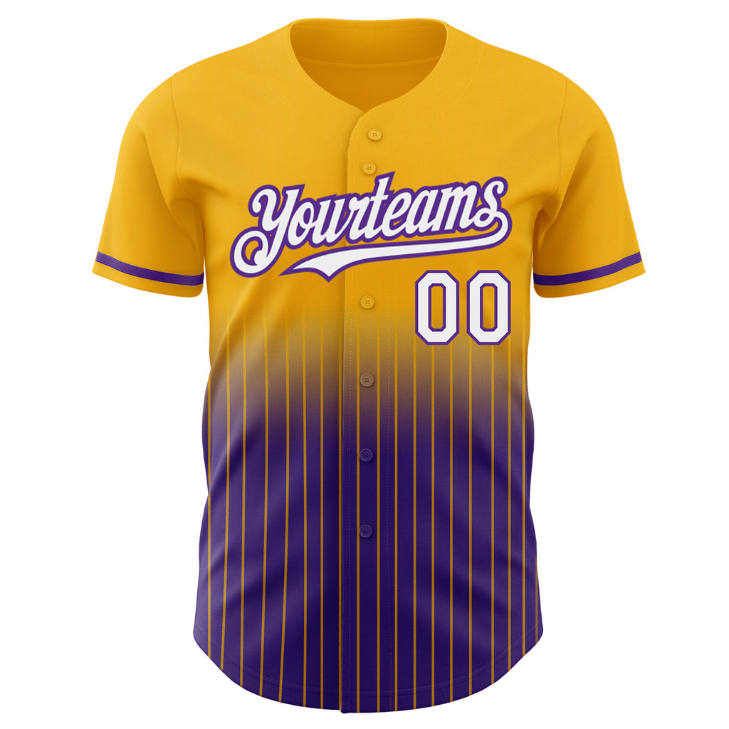 Custom Gold Pinstripe White-Purple Authentic Fade Fashion Baseball Jersey
