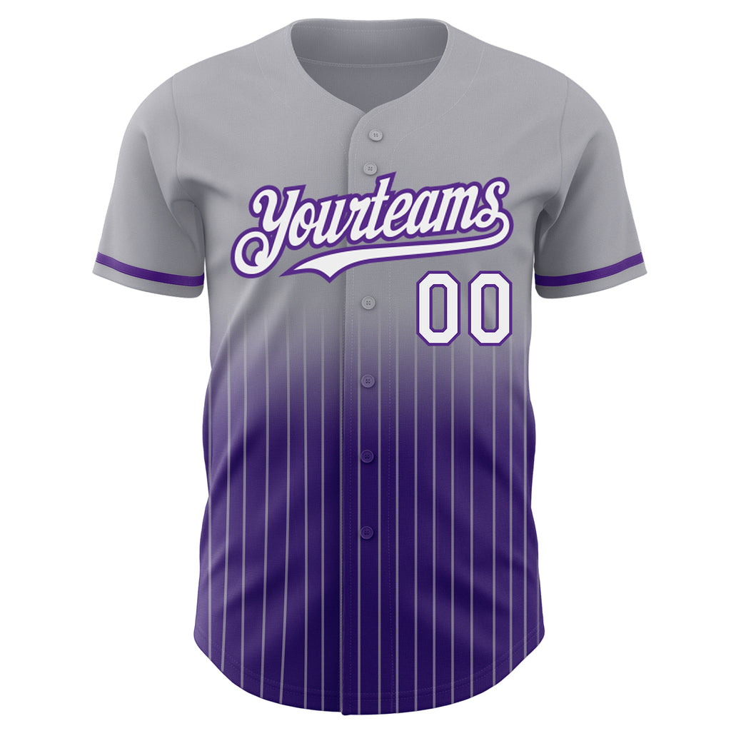 Custom Gray Pinstripe White-Purple Authentic Fade Fashion Baseball Jersey
