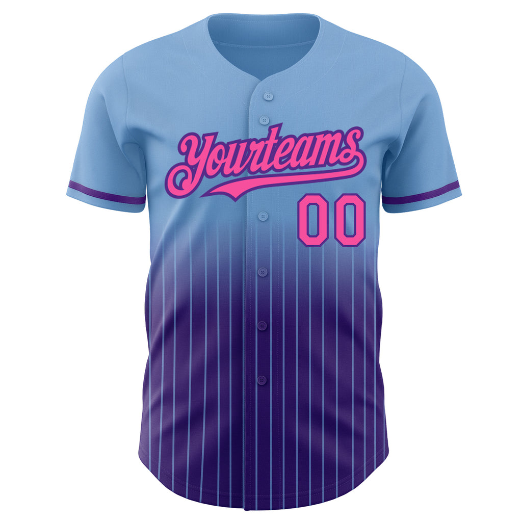 Custom Light Blue Pinstripe Pink-Purple Authentic Fade Fashion Baseball Jersey