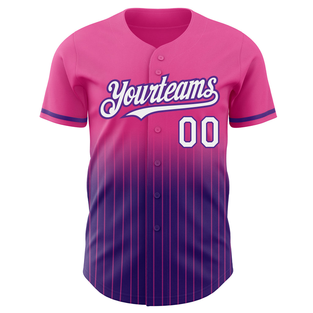 Custom Pink Pinstripe White-Purple Authentic Fade Fashion Baseball Jersey