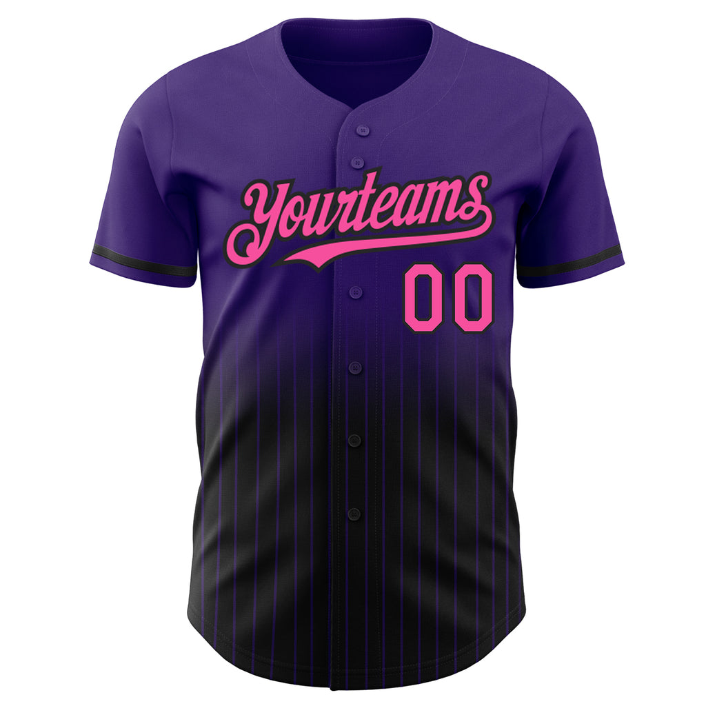 Custom Purple Pinstripe Pink-Black Authentic Fade Fashion Baseball Jersey