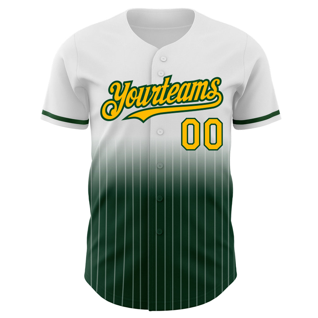 Custom White Pinstripe Gold-Green Authentic Fade Fashion Baseball Jersey