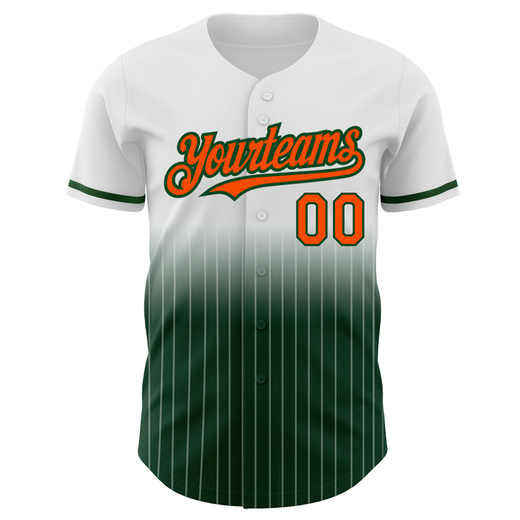 Custom White Pinstripe Orange-Green Authentic Fade Fashion Baseball Jersey