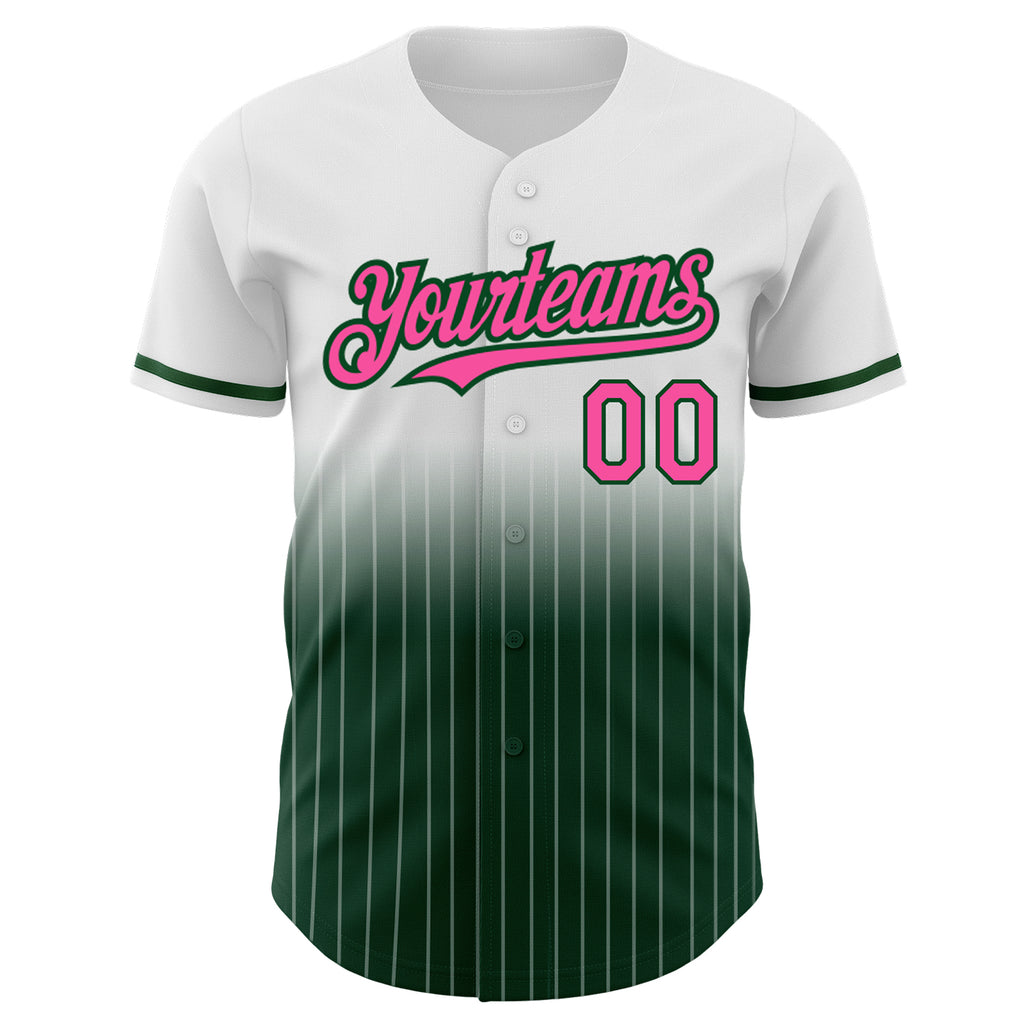 Custom White Pinstripe Pink-Green Authentic Fade Fashion Baseball Jersey