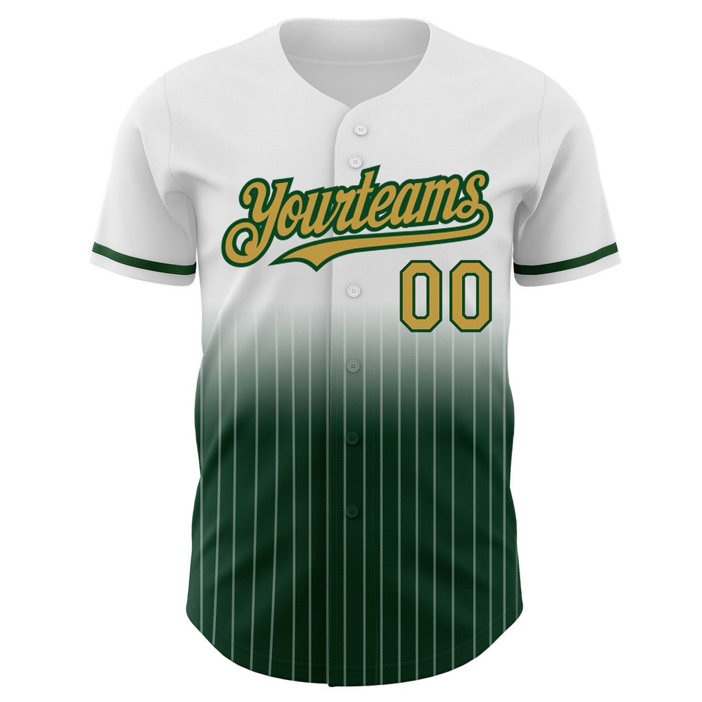 Custom White Pinstripe Old Gold-Green Authentic Fade Fashion Baseball Jersey