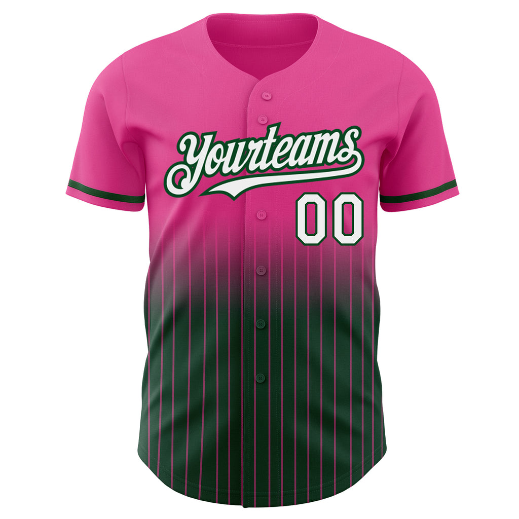 Custom Pink Pinstripe White-Green Authentic Fade Fashion Baseball Jersey