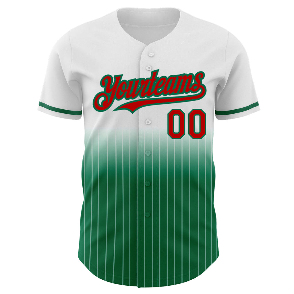 Custom White Pinstripe Red-Kelly Green Authentic Fade Fashion Baseball Jersey