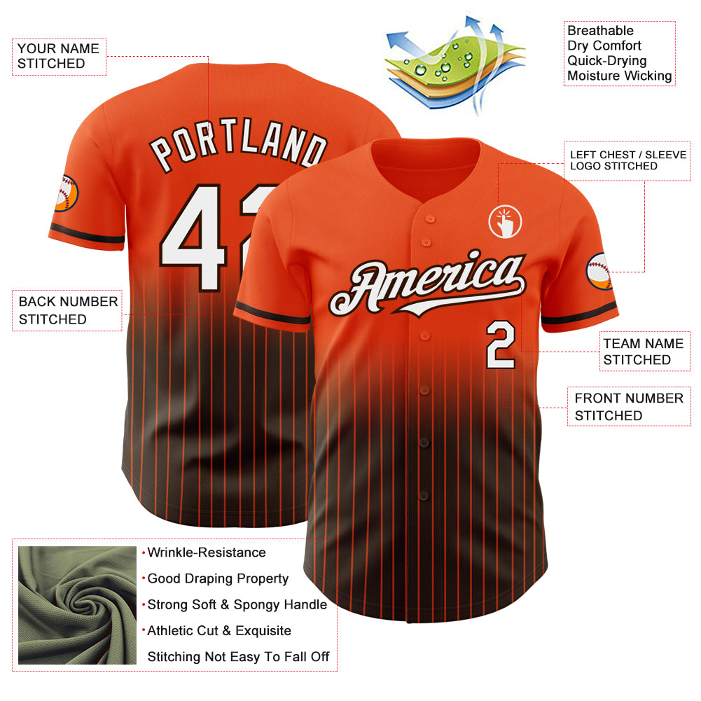 Custom Orange Pinstripe White-Brown Authentic Fade Fashion Baseball Jersey