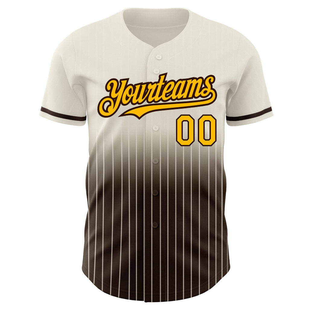 Custom Cream Pinstripe Gold-Brown Authentic Fade Fashion Baseball Jersey