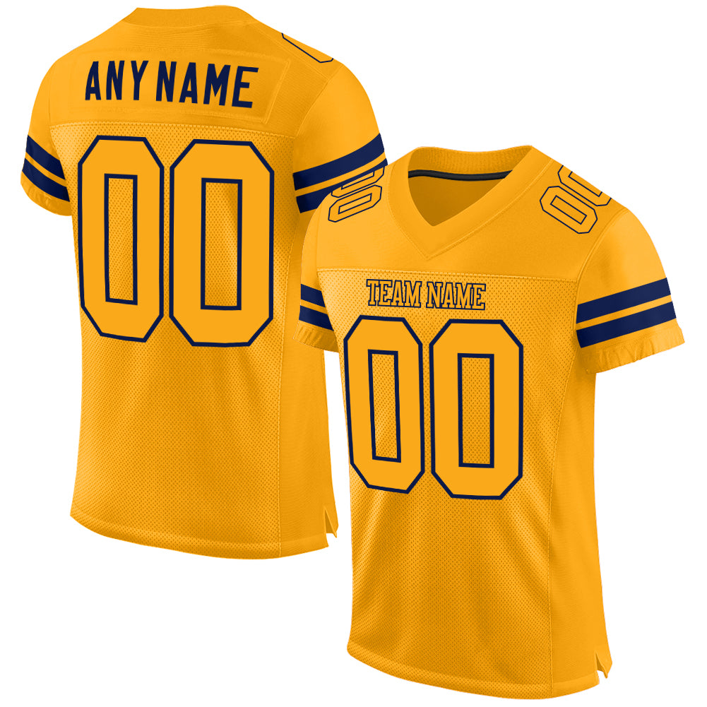 Custom Gold Gold-Navy Mesh Authentic Football Jersey