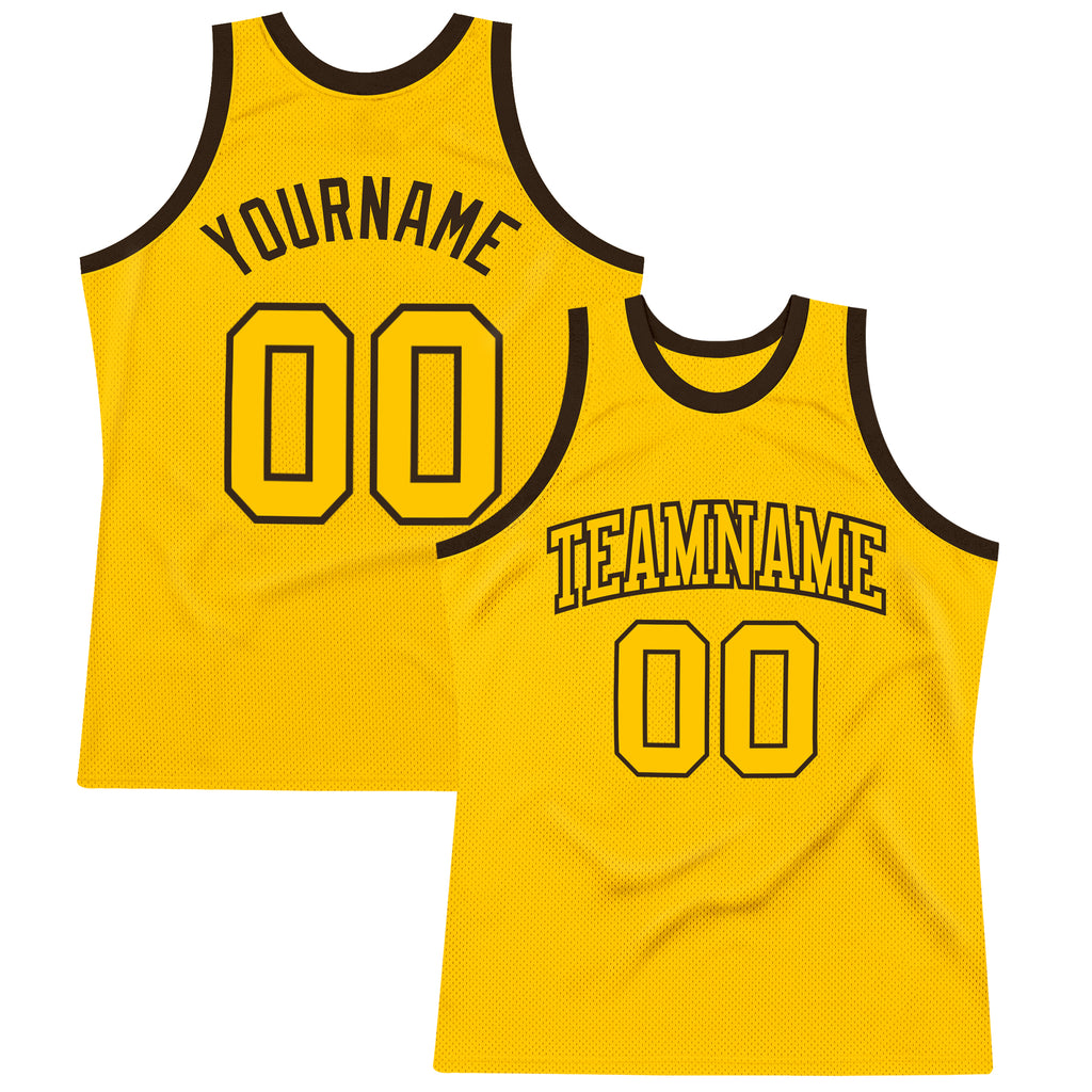 Custom Gold Gold-Brown Authentic Throwback Basketball Jersey