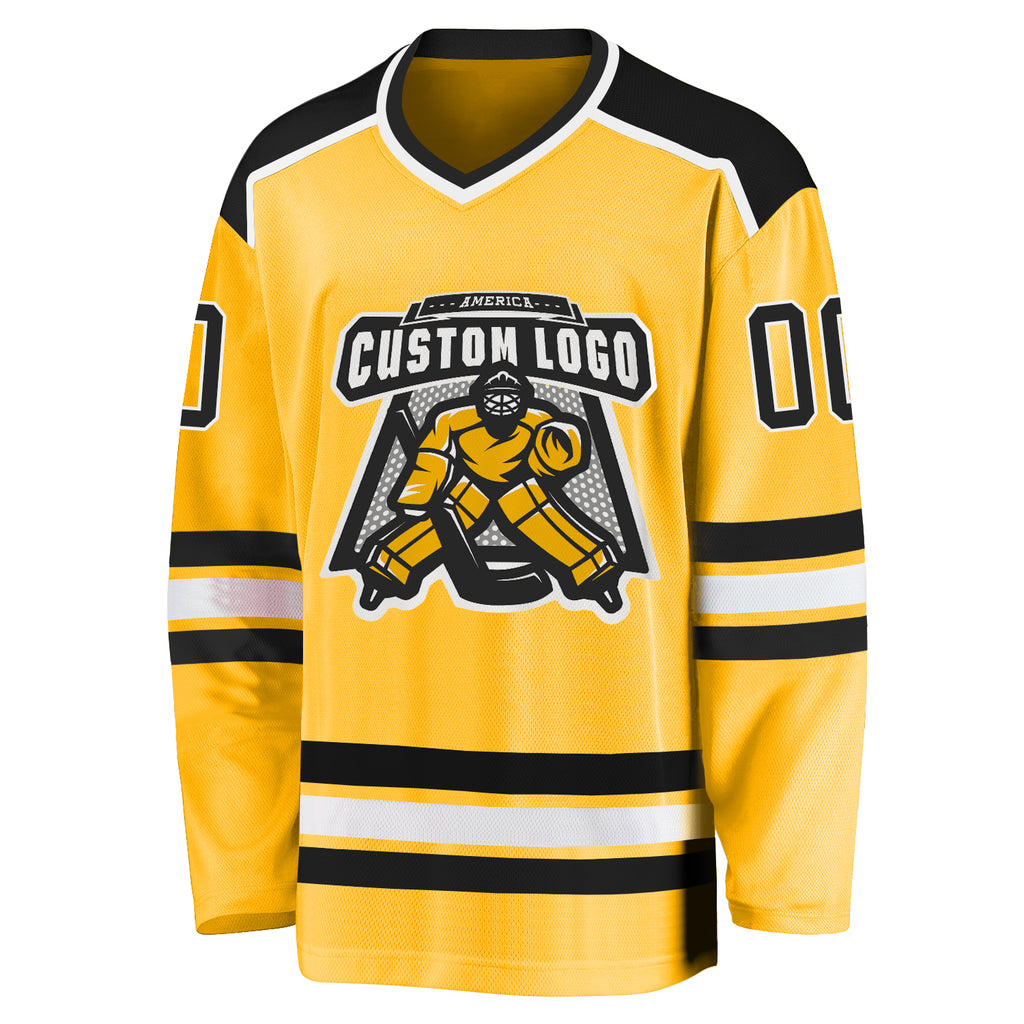 Custom Gold Black-White Hockey Jersey