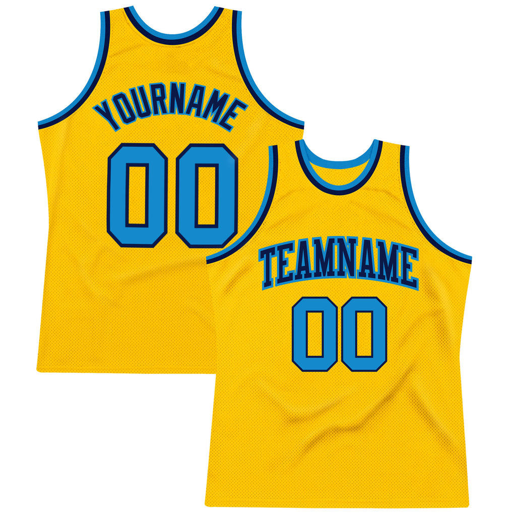 Custom Gold Blue-Navy Authentic Throwback Basketball Jersey