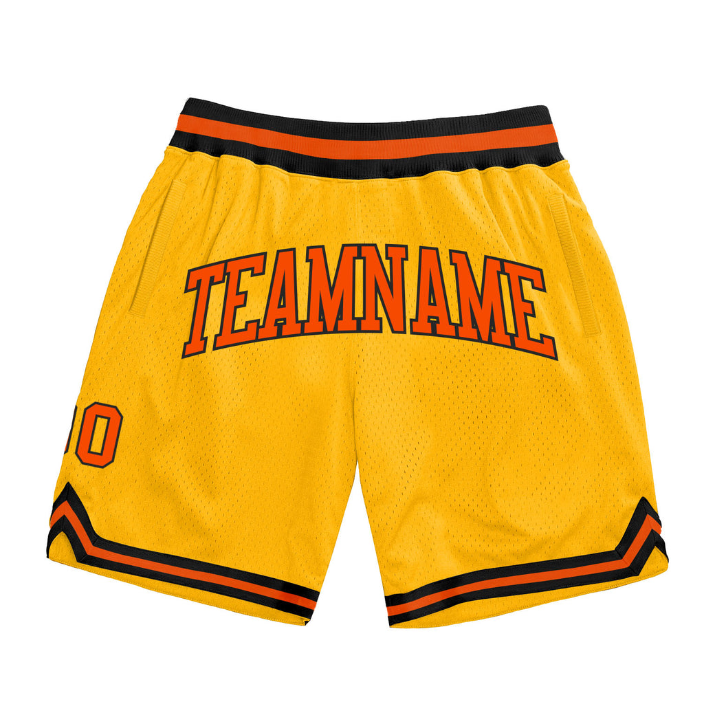 Custom Gold Orange-Black Authentic Throwback Basketball Shorts
