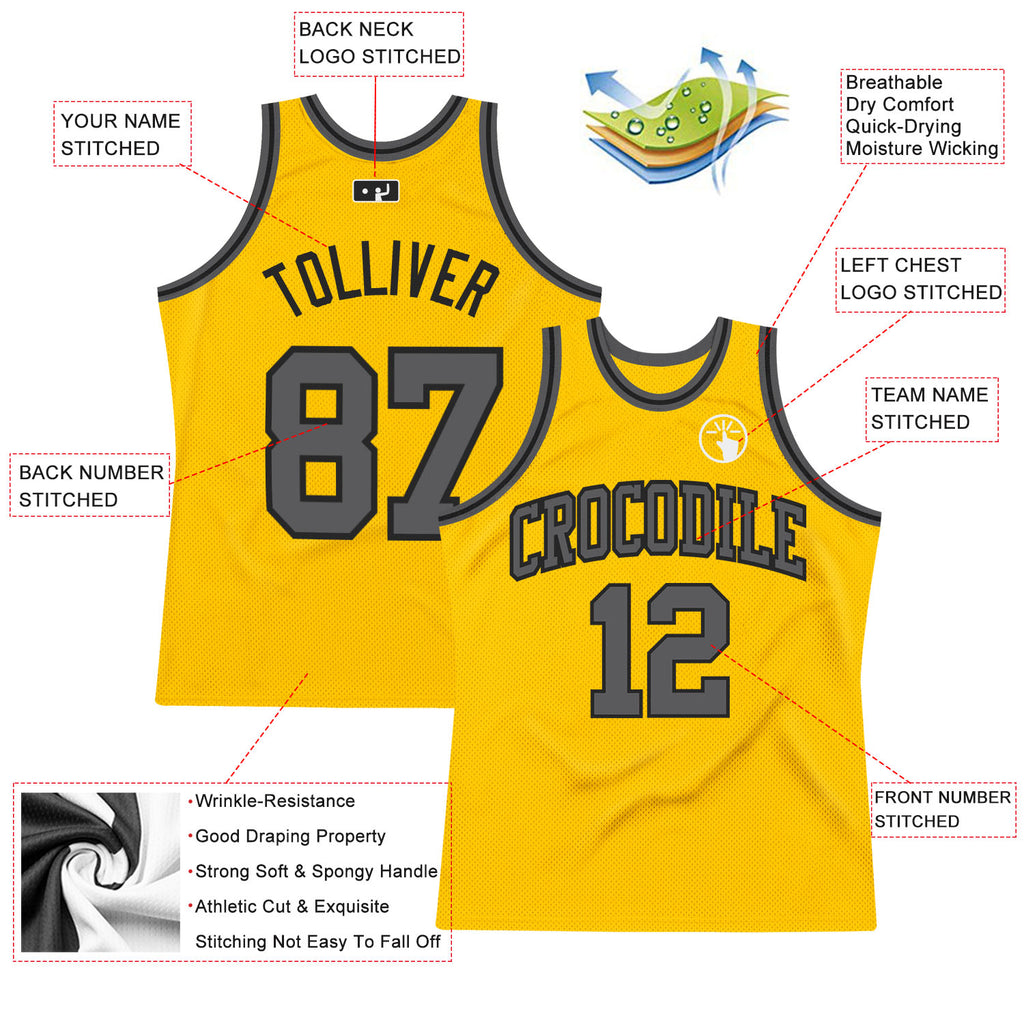 Custom Gold Steel Gray-Black Authentic Throwback Basketball Jersey