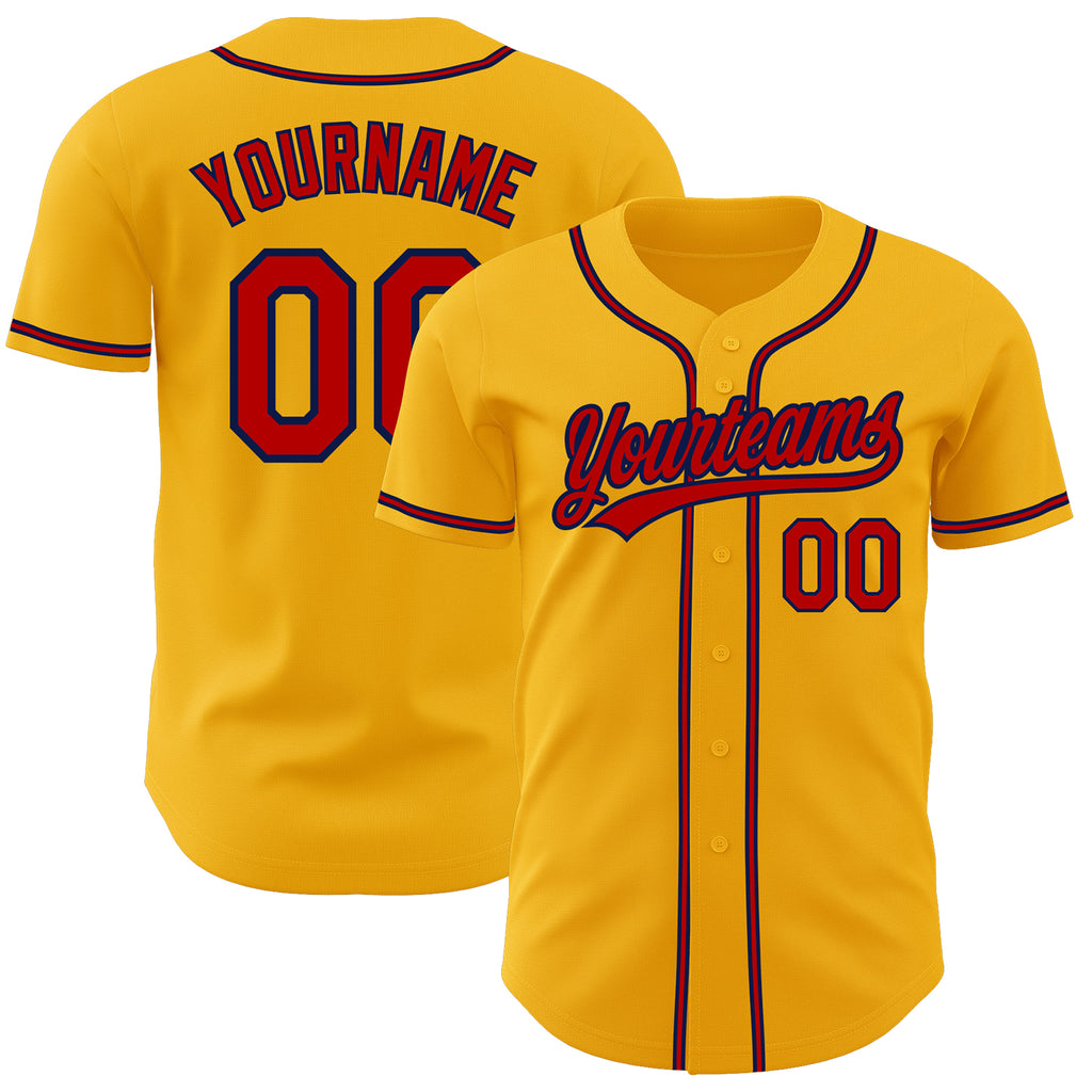 Custom Gold Red-Navy Authentic Baseball Jersey