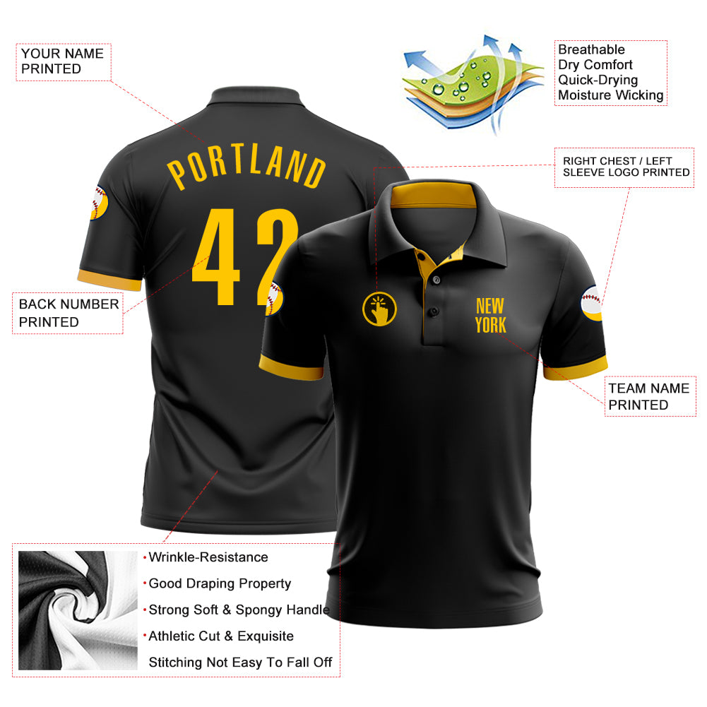 Custom Black Yellow Performance Golf Polo Shirt
