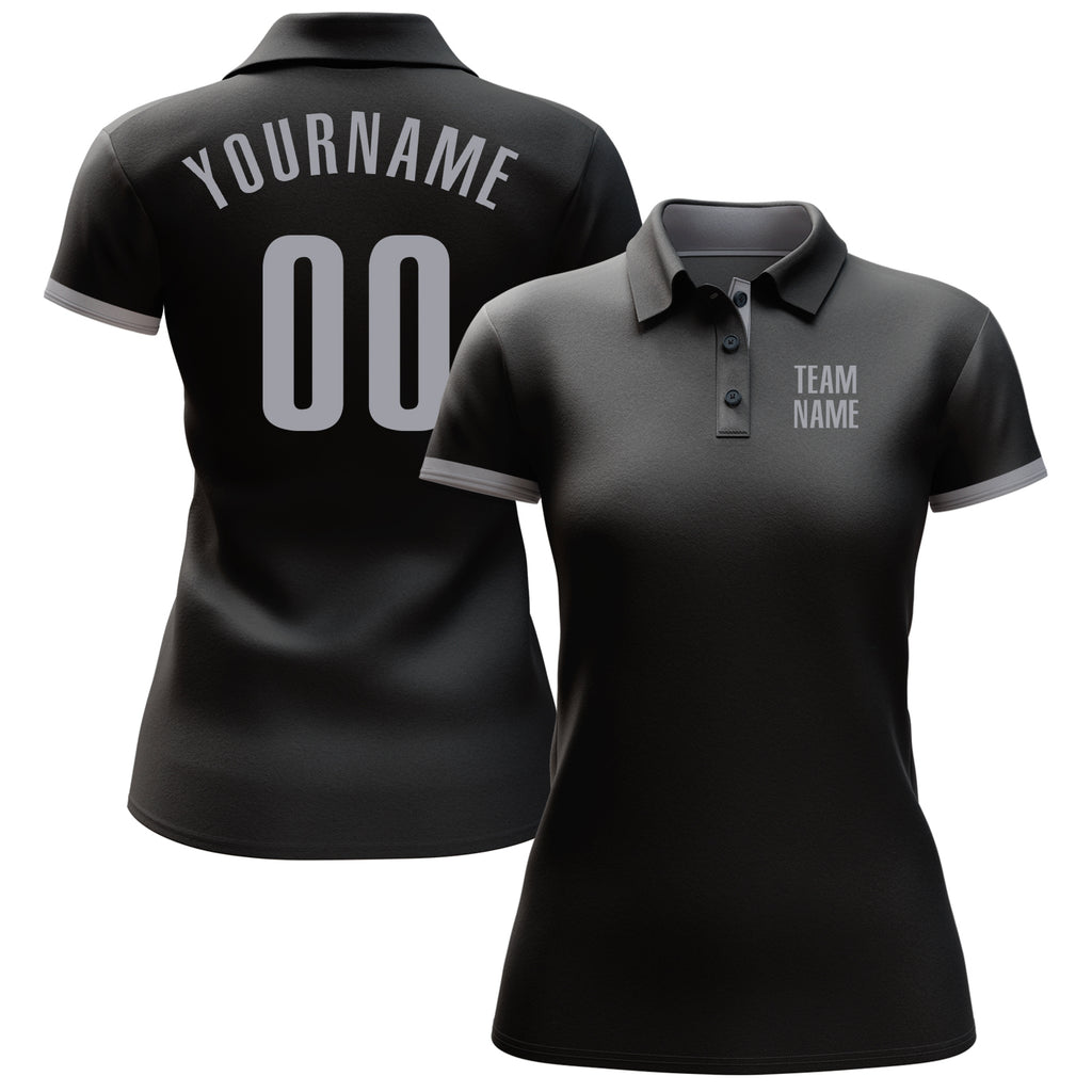 Custom Black Gray Performance Golf Polo Shirt