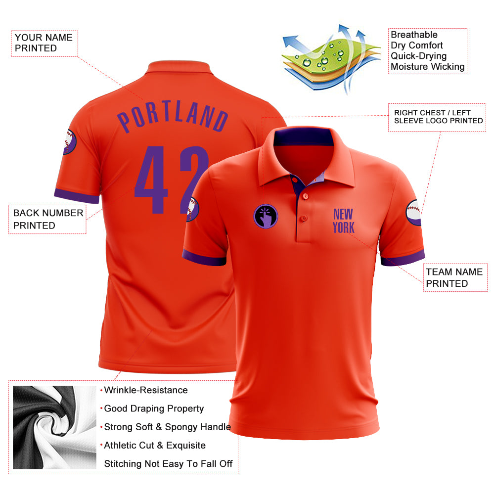 Custom Orange Purple Performance Golf Polo Shirt