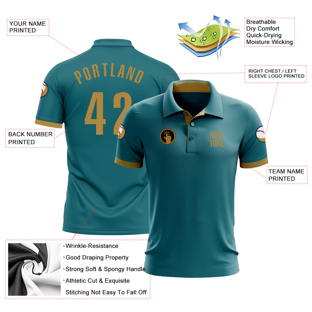 Custom Teal Old Gold Performance Golf Polo Shirt