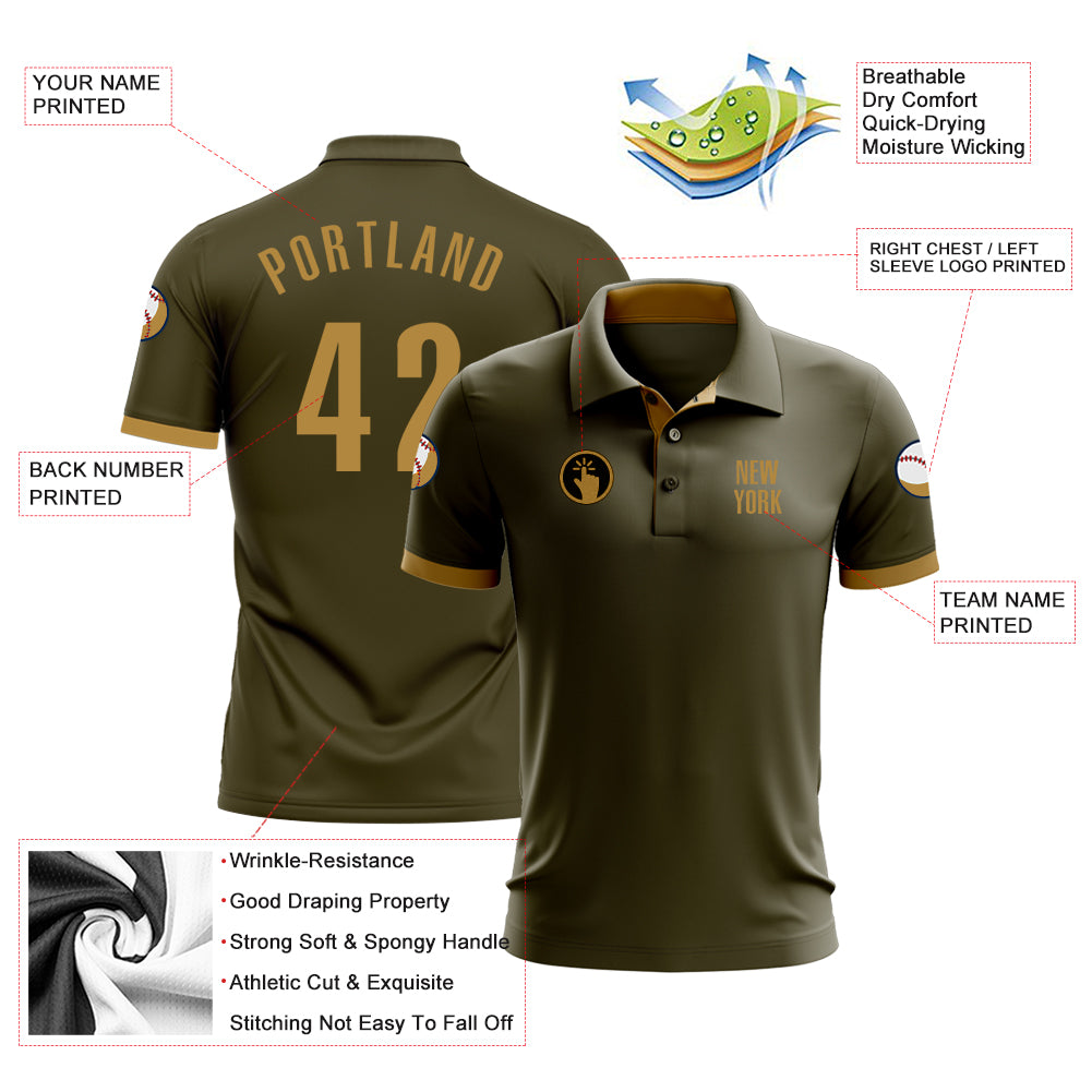 Custom Olive Old Gold Performance Salute To Service Golf Polo Shirt