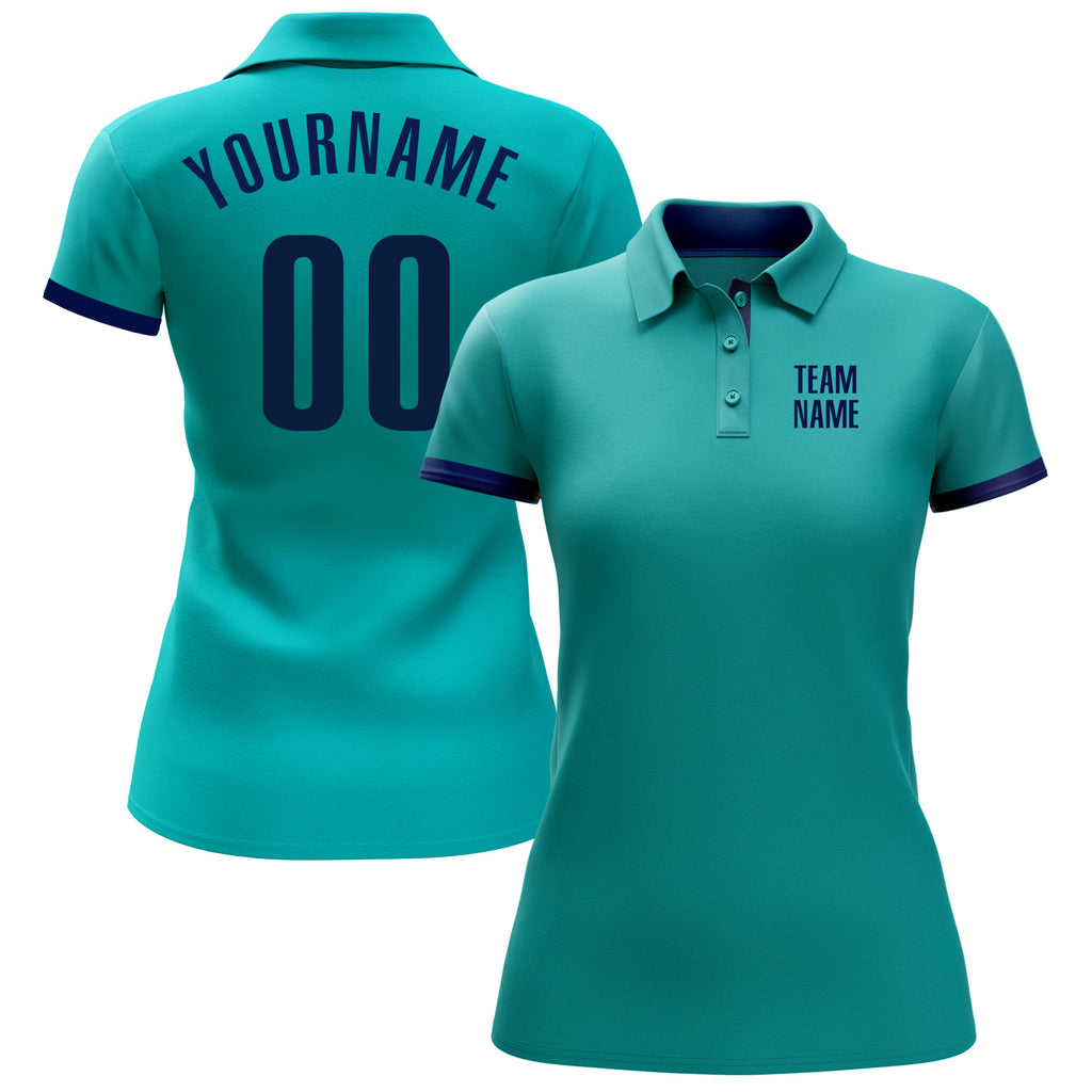 Custom aqua navy performance golf polo shirt with free shipping0