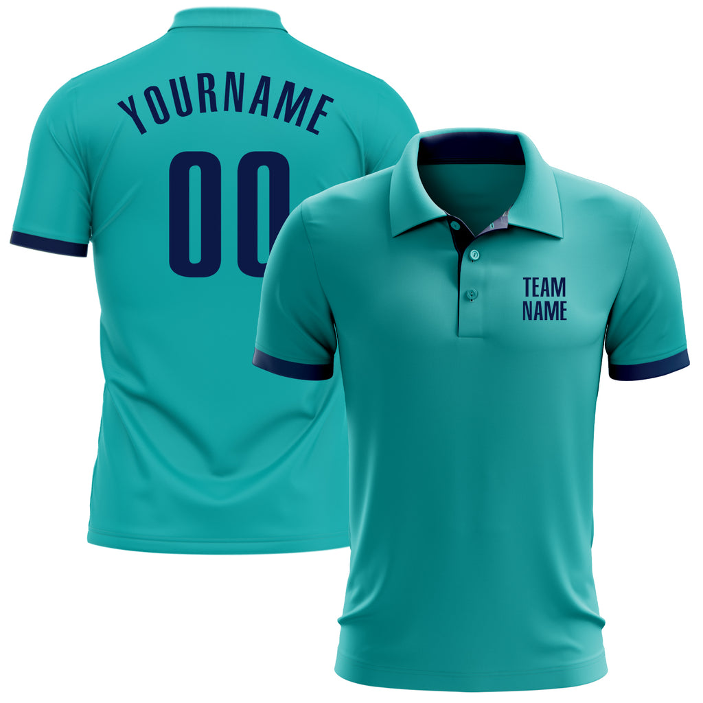 Custom aqua navy performance golf polo shirt with free shipping2