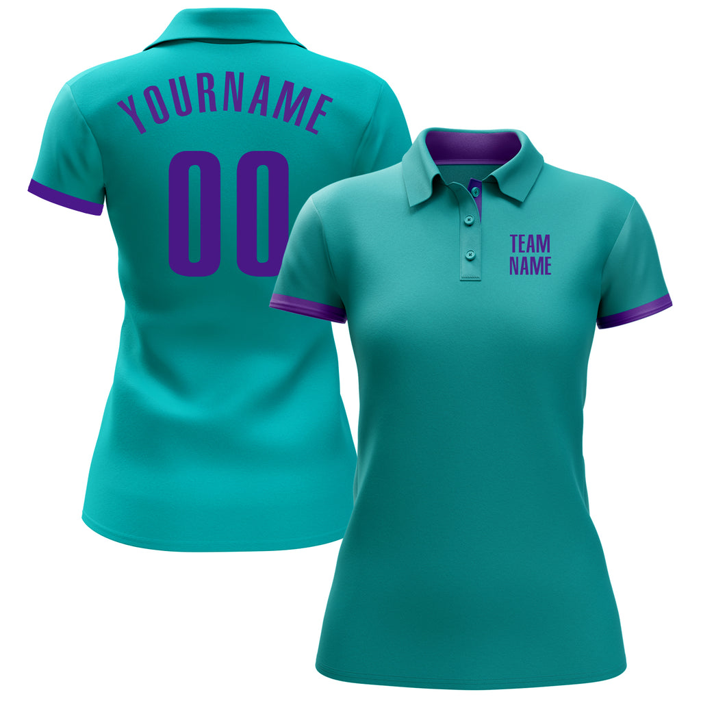 Custom aqua purple performance golf polo shirt with free shipping0