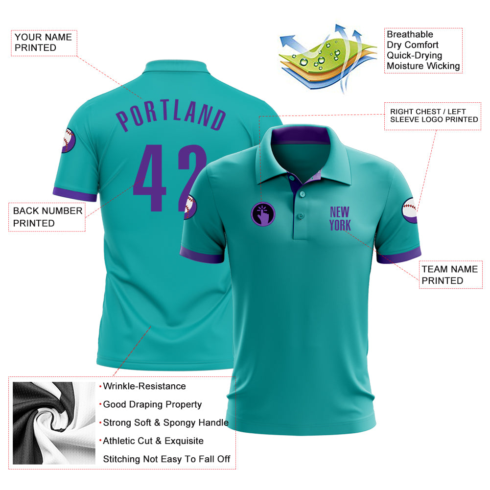 Custom aqua purple performance golf polo shirt with free shipping3