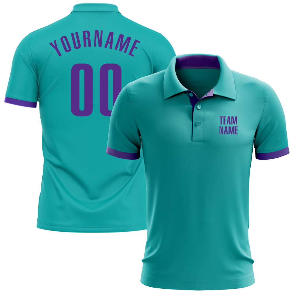Custom aqua purple performance golf polo shirt with free shipping2