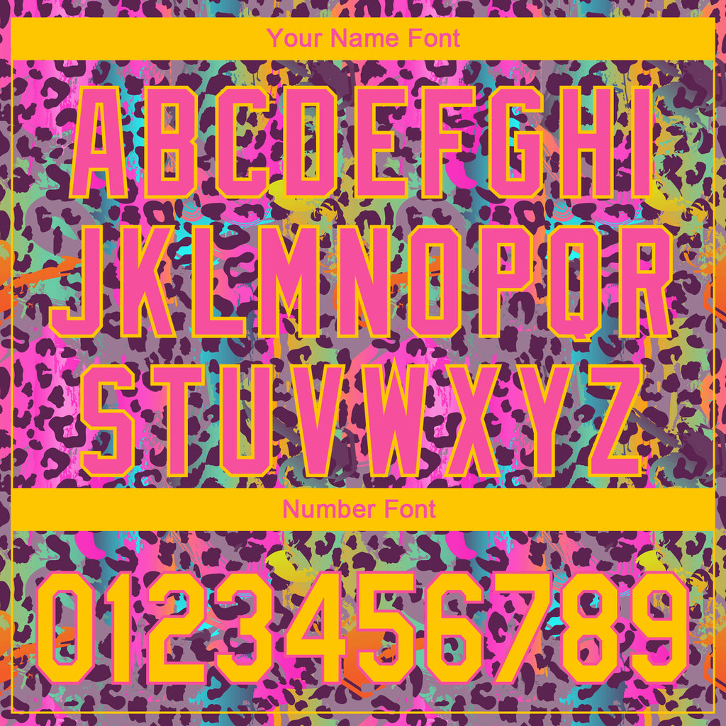 Custom Graffiti Pattern Yellow-Pink 3D Colorful Leopard Print Performance Golf Polo Shirt