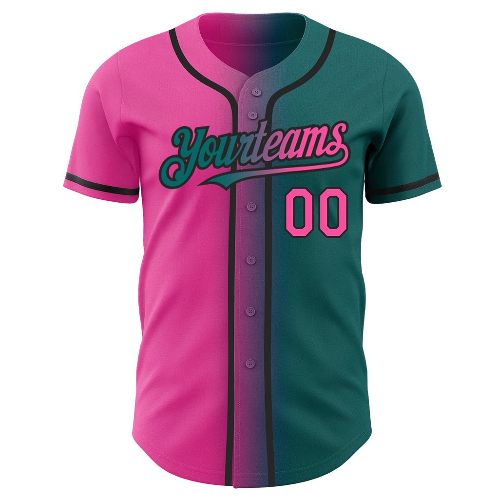 Custom Teal Pink-Black Authentic Gradient Fashion Baseball Jersey