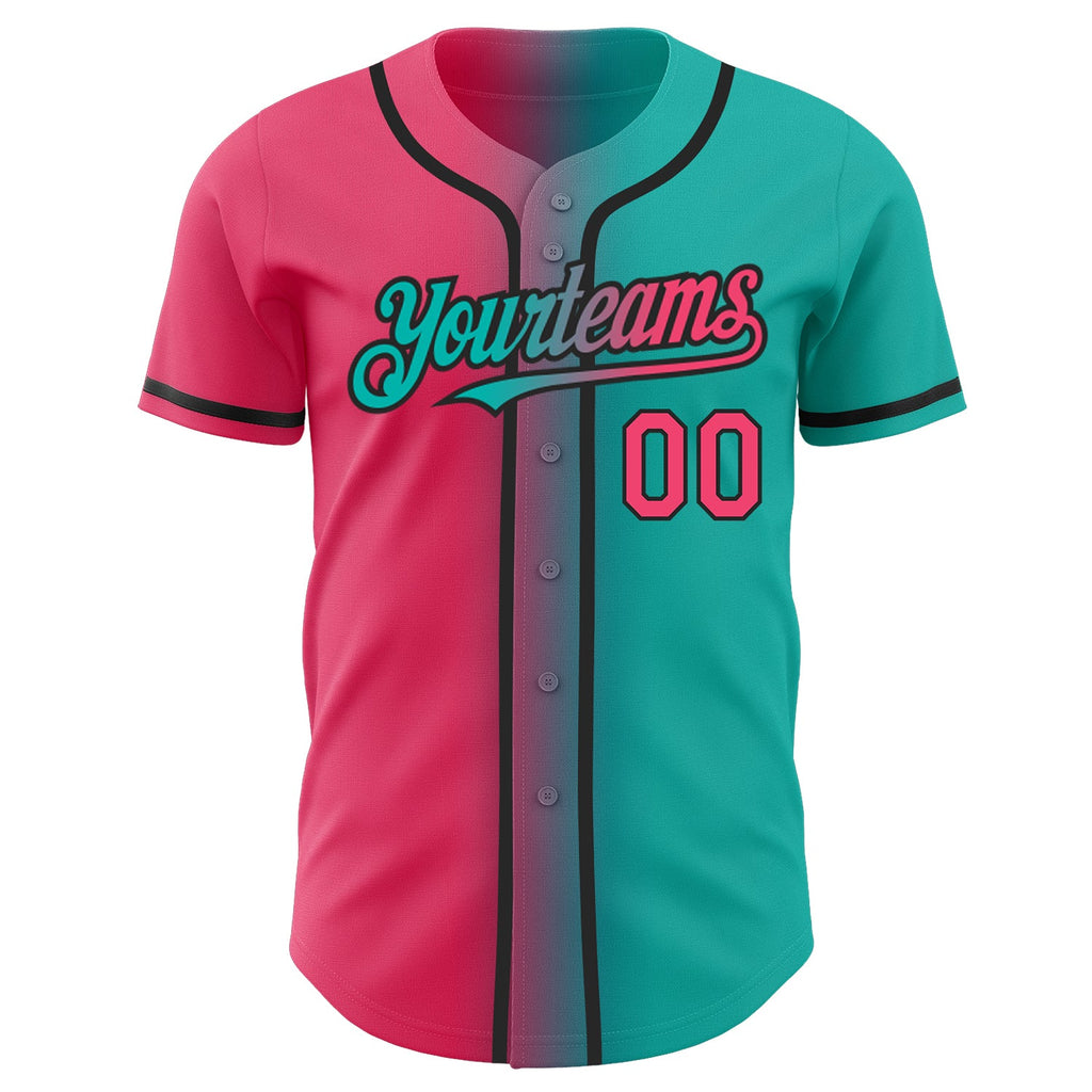 Custom Aqua Neon Pink-Black Baseball Jersey Authentic Gradient Fashion on Sale Online3