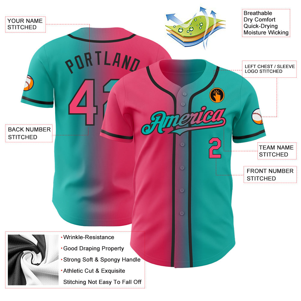 Custom Aqua Neon Pink-Black Baseball Jersey Authentic Gradient Fashion on Sale Online1