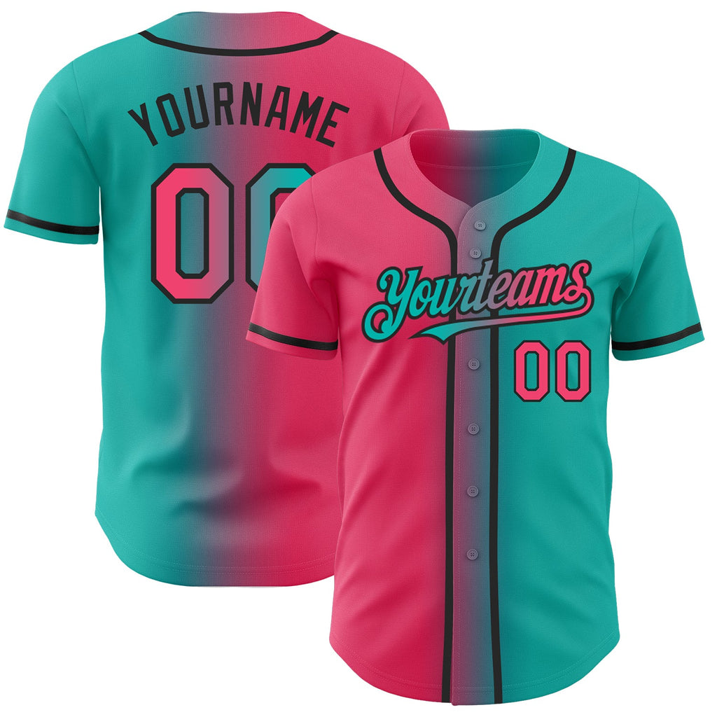 Custom Aqua Neon Pink-Black Baseball Jersey Authentic Gradient Fashion on Sale Online4