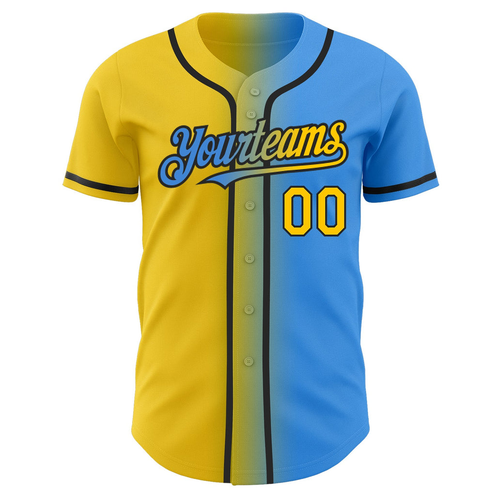Custom Electric Blue Yellow-Black Authentic Gradient Fashion Baseball Jersey