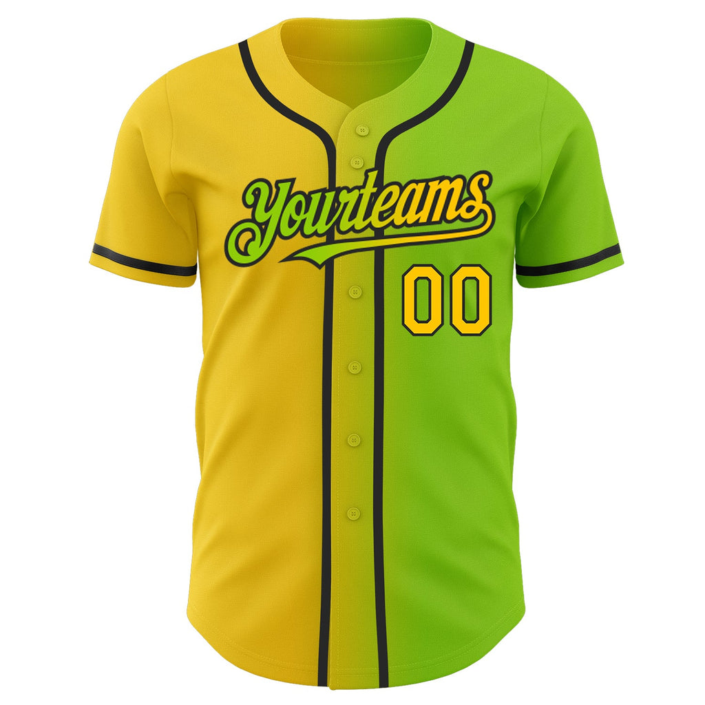 Custom Neon Green Yellow-Black Authentic Gradient Fashion Baseball Jersey
