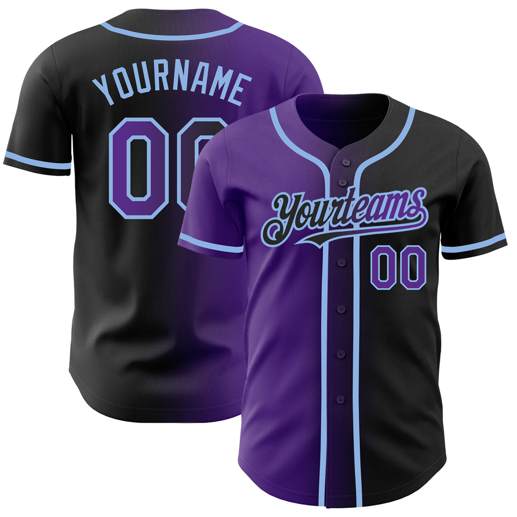 Custom Black Purple-Light Blue Authentic Gradient Fashion Baseball Jersey