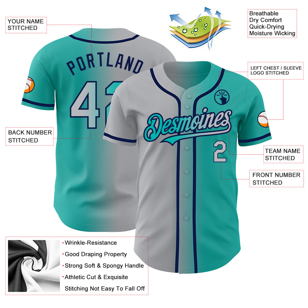 Custom aqua gray-navy gradient fashion baseball jersey with free shipping1