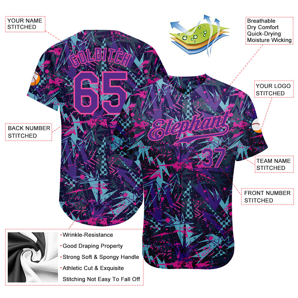 Custom Graffiti Pattern Purple-Pink 3D Creative Geometric Figures And Dots Authentic Baseball Jersey