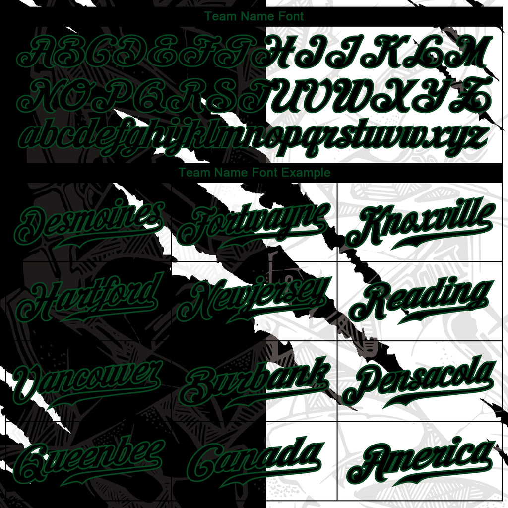 Custom Graffiti Pattern Black-Kelly Green 3D Scratch Authentic Baseball Jersey