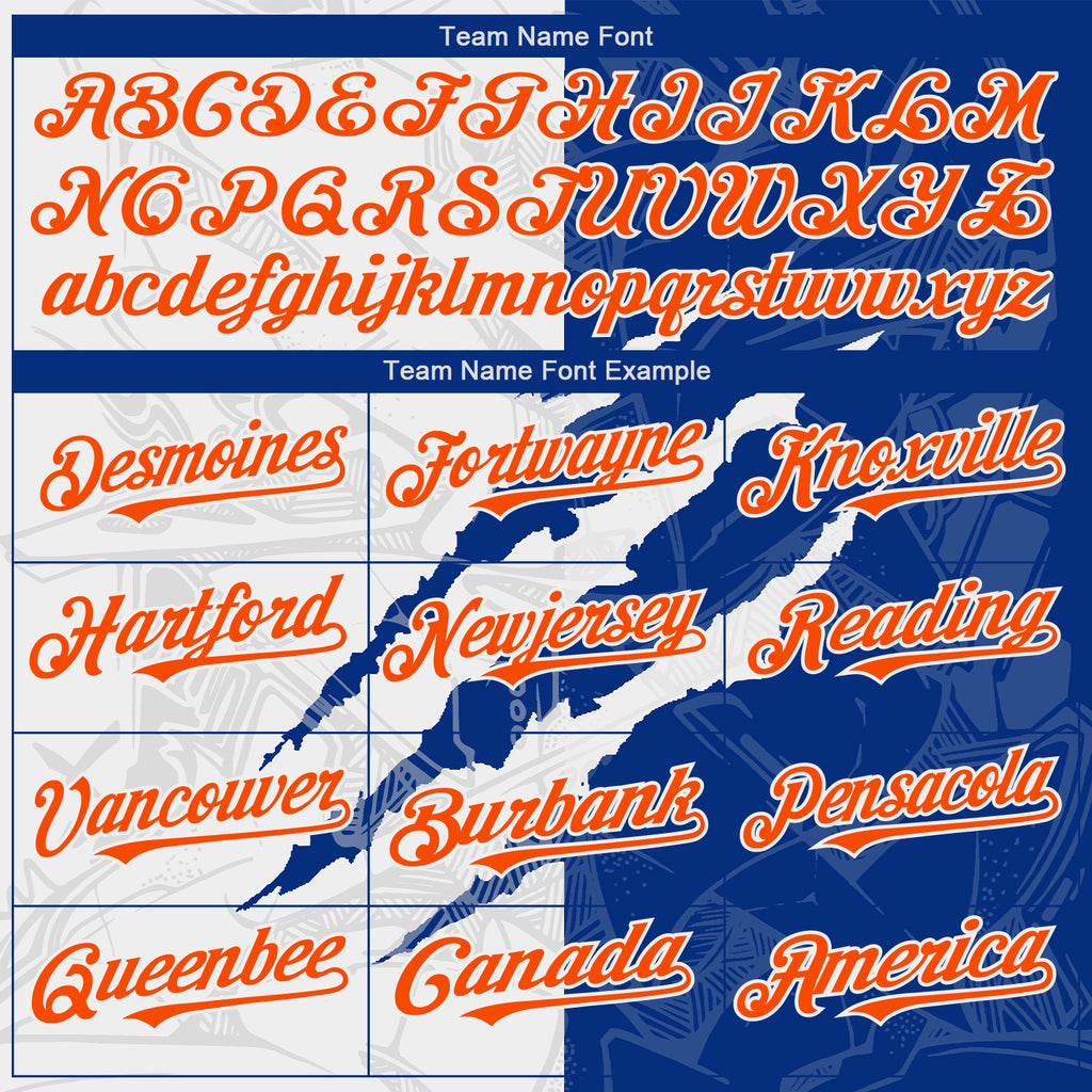 Custom Graffiti Pattern Orange-Royal 3D Scratch Authentic Baseball Jersey