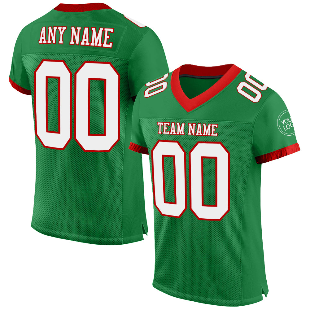 Custom Grass Green White-Red Mesh Authentic Football Jersey