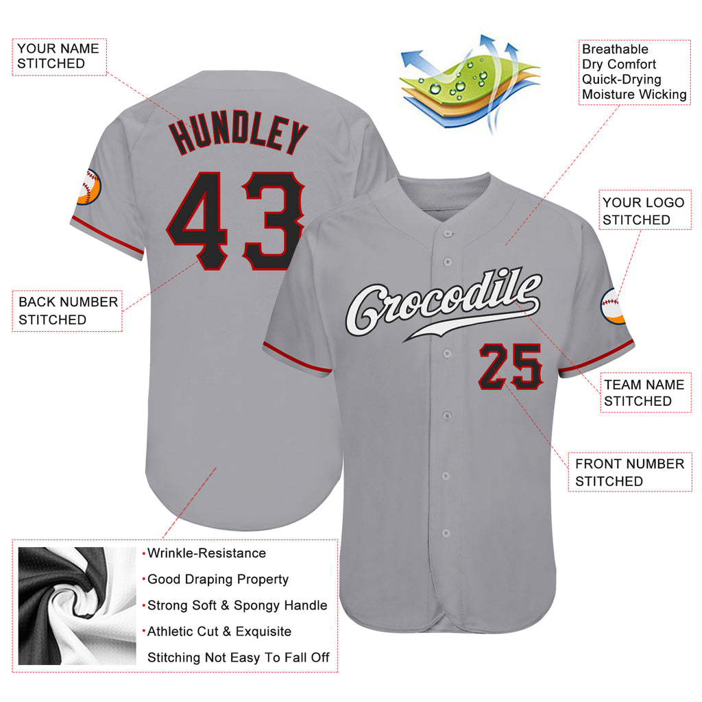 Custom Gray Black-Red Authentic Baseball Jersey