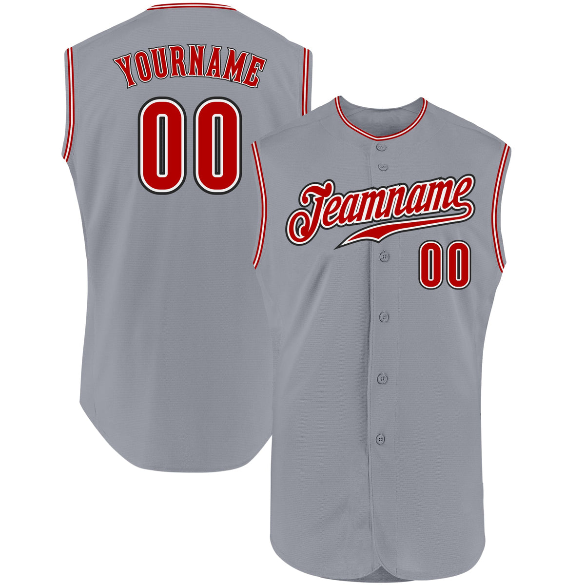 Custom Gray Red-Black Authentic Sleeveless Baseball Jersey Free ...