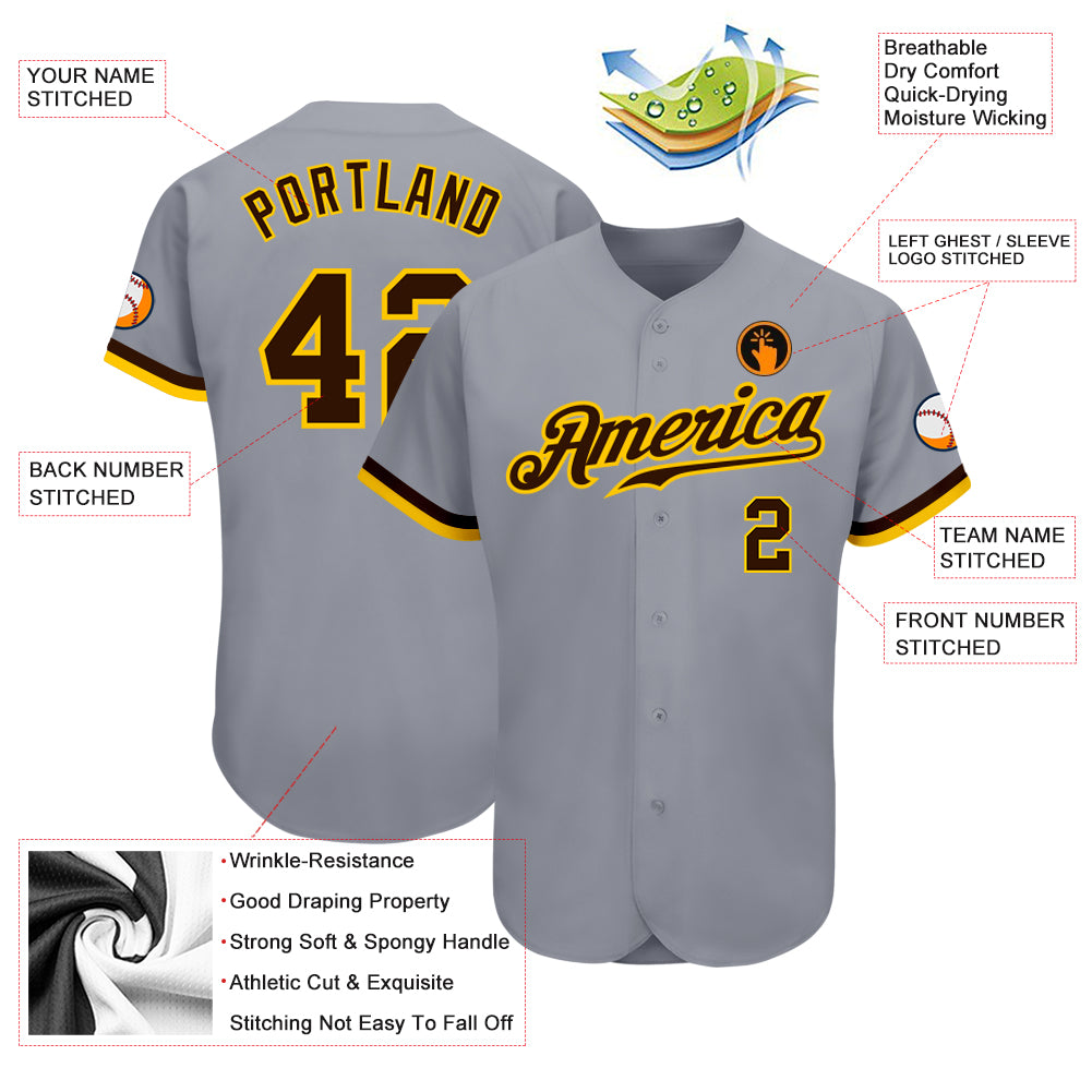 Custom Gray Brown-Gold Authentic Baseball Jersey