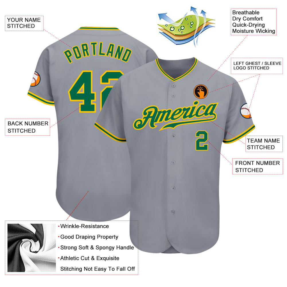 Custom Gray Kelly Green-Gold Authentic Baseball Jersey