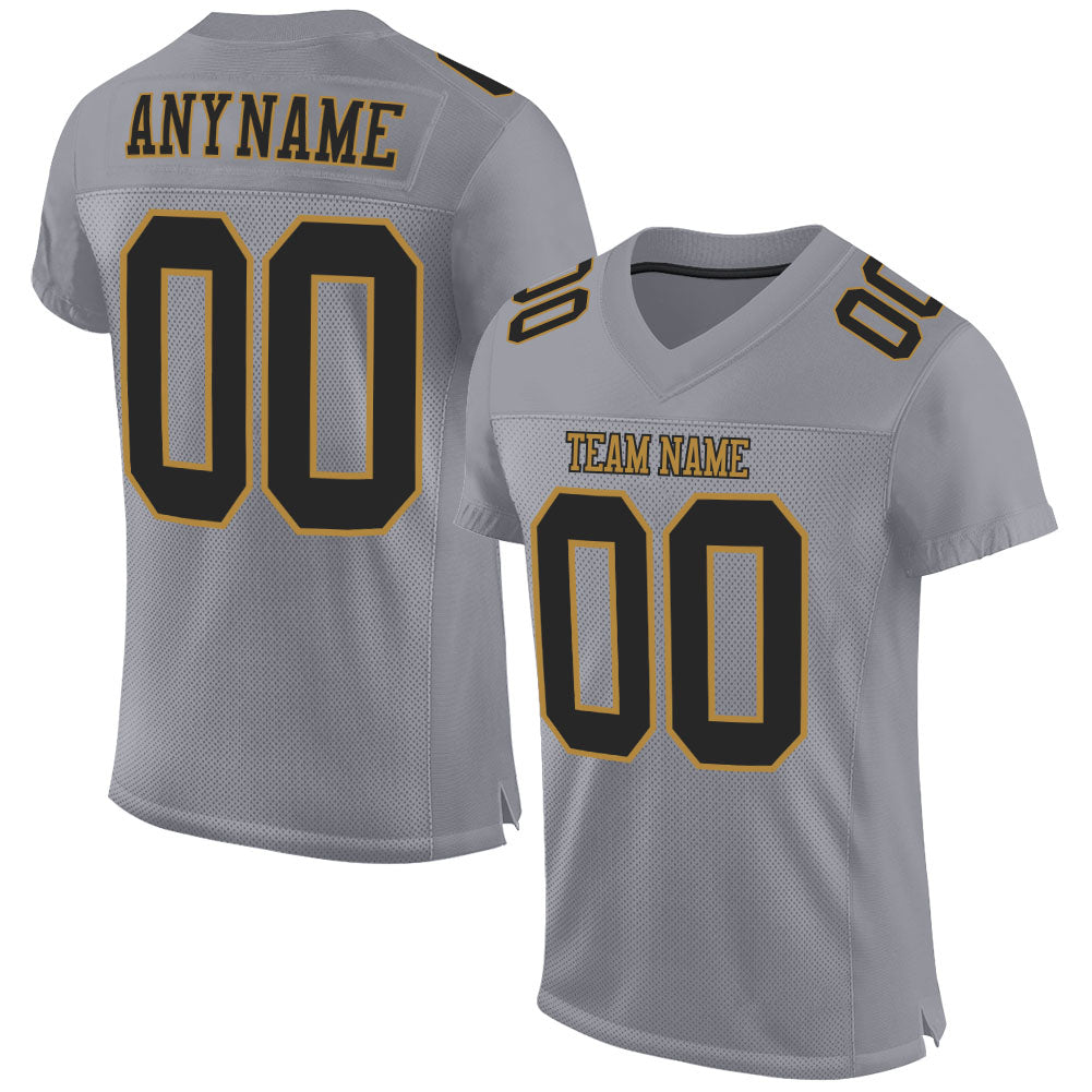 Custom Gray Black-Old Gold Mesh Authentic Football Jersey