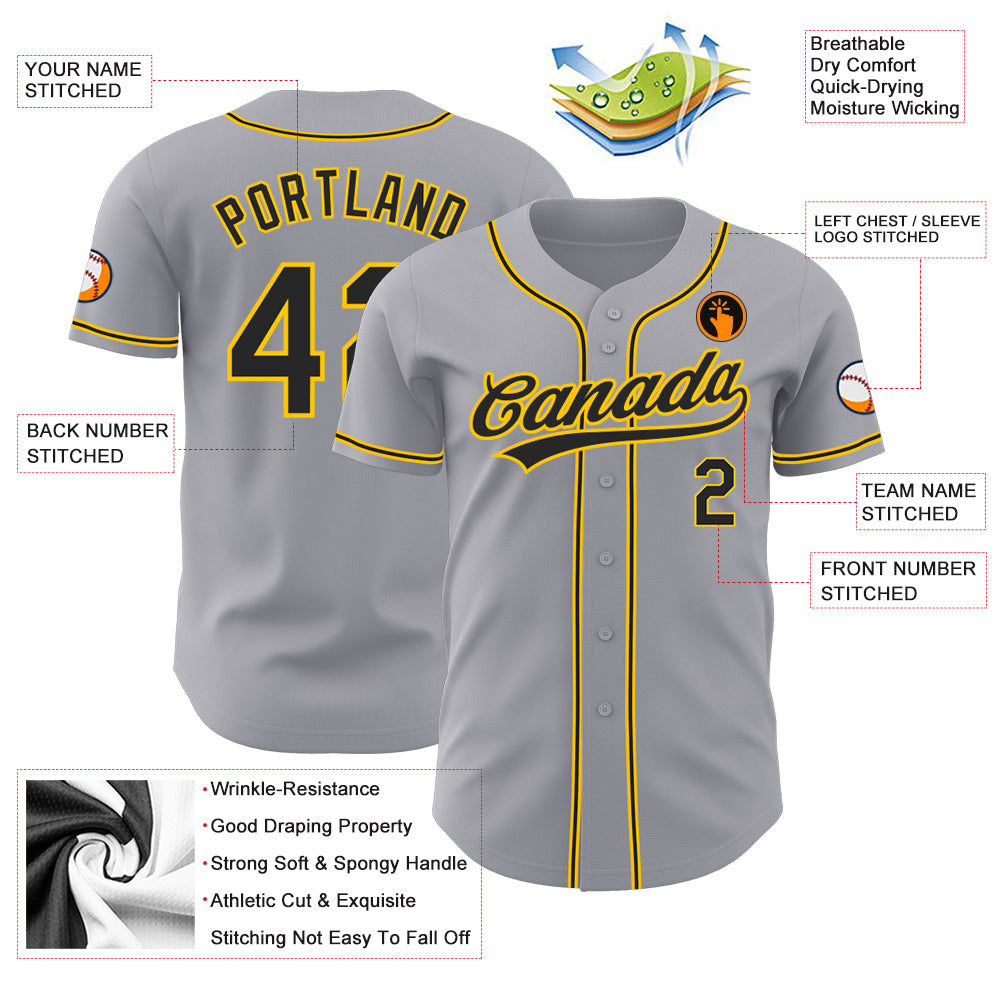 Custom Gray Black-Gold Authentic Baseball Jersey