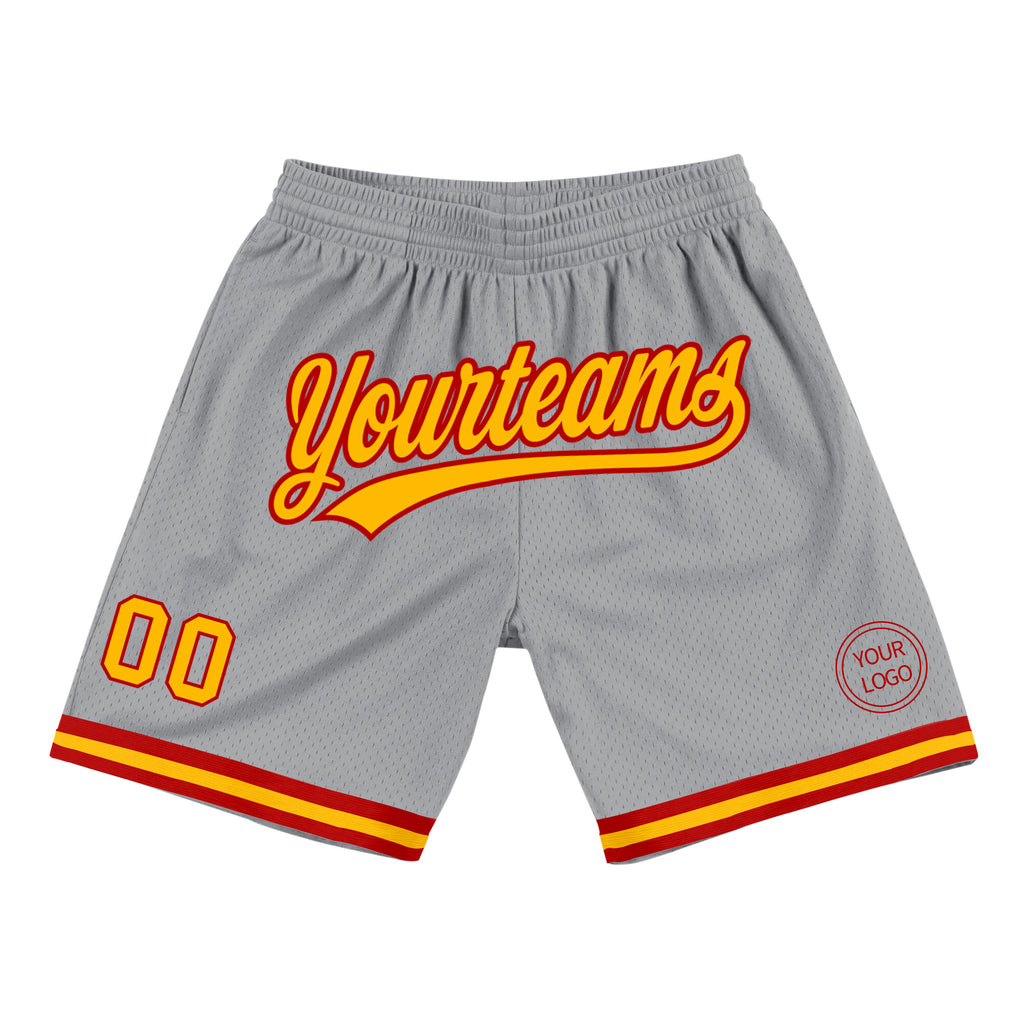 Custom Gray Gold-Red Authentic Throwback Basketball Shorts